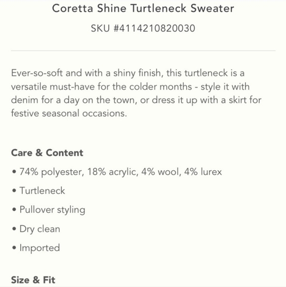 Anthropologie Coretta Metallic Shine Turtleneck Sweater in Black Shimmer Size XS - Picture 8 of 8